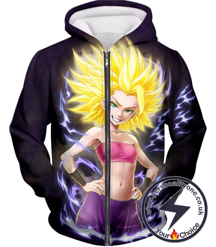 Dragon Ball Super Caulifla Cool Female Super Saiyan Universe 6 Anime Promo Black Zip Up Hoodie